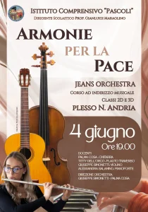 manifesto concerto Armonie per la pace - jeans Orchestra - Plesso Andria